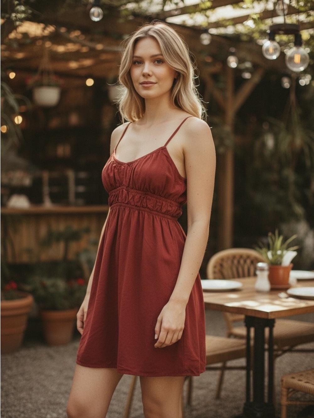 Pull&Bear Brick Red Smocked Sundress